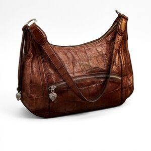 [Brighton] "Bibi" Heart Leather Croc Bag, Hobo-style w/ Single Strap Shoulder